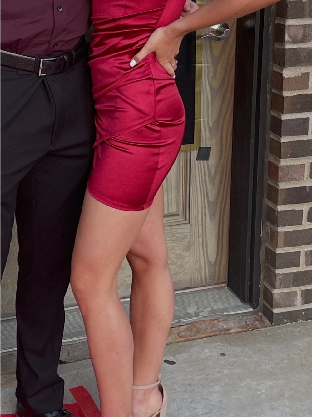 Windsor Red Satin Ruched Mini Dress